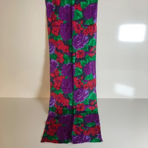 Honors Silk Scarf Purple Red Green Floral 11 x 58 inches Bold Vibrant Accessory - Picture 6 of 7